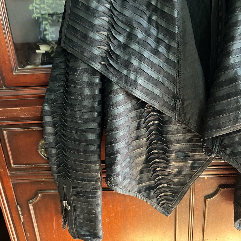 Cache Textured Leather Jacket - Draped Ruffles - image 6